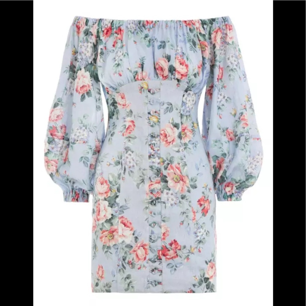Zimmermann Women's Floral Blue Bowie Off Shoulder